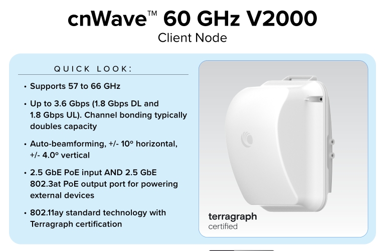 cnWave V2000,毫米波无线设备